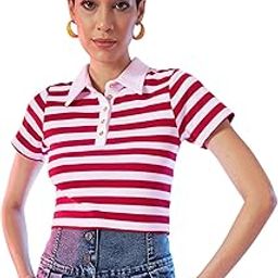 Red & Pink Stripes Crop Polo T-Shirt-picture-10