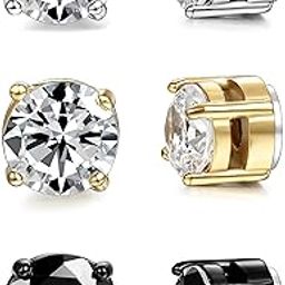 3 Pairs Stainless Steel Magnetic Stud Earrings for Womens Mens Non Piercing Cubic Zirconia 6mm-image-60