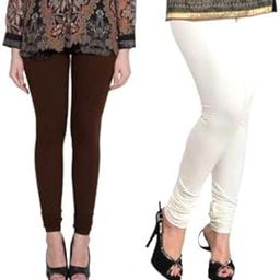 Women's Cotton Plain Slim Fit Full Length Leggings (Combo Pack of 2) Brown & White_4035TW_M-image-50