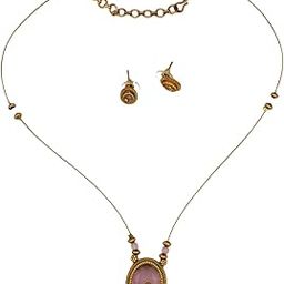 Vintage Style Gold-Plated Invisible Necklace Set with Oval Pendant, Color Beads, Floral Design-image-8