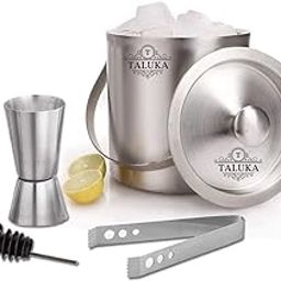 Taluka 1.5 Litre/1500 ML Big Size Double Walled Stainless Steel Insulated Ice Bucket with Lid Ice Tong Peg Maker Pourer Mini Bar Tools Set Decoration Items for Home Gift for Drinkers Pack of 4-17