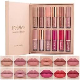 Dream Makeup 12-Piece Velvet Liquid Lipstick Set, Matte and Glossy, Waterproof, Non-Stick, Nude and Pink Shades-36