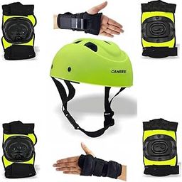 Canbee Cycling and Skating Protective Kit Set 6 to 14 Year Unsex Kids (Florocent Green)-image-1