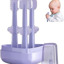 FARIOX Baby Toddler Toothbrush Set for Age 0-2 - 3 PCS - Silicone Tongue Cleaner, 360° ToothBrush, Baby First Toothbrush with Holder Infant Essentials Teethbrush for Oral Care (Purple)-image-99