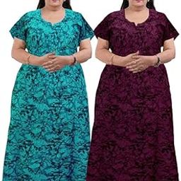 Women Casual Floral Printed Multicolor Night Wear Gown/Free Size Nighty/Cotton Nighty Pack of 2_Jumbo-NT1-image-49