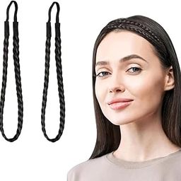 2 Pcs Regular Braids Braid Headband Braided Headbands for women Adjustable Natural Look Elastic Hair Pieces Effortless Hairstyles (natural black)-image-51