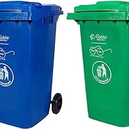 Fiable Cleantech 240 Liter Dustbin With Lid | Wheeled | Waste Bin | Large Size Plastic Bin | Outdoor Dustbin Combo - Green-Blue-10