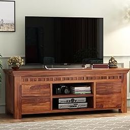 Peedha Studios Solid Sheesham Wooden TV Unit for Living Room: 2 Drawers, 2 Shelves, and 1-Door Storage - Accommodates up to 50-Inch TV Unit (Adolph,Honey)-image-84