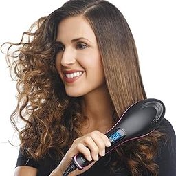 Dweezhet Electric Simply 2 in 1 Straight Ceramic Hair Straightener with LCD Screen, Curler and Straightening Brush for Women (Black)-image-63