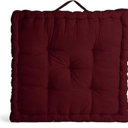 Encasa XO Square Floor Cushions 40x40x8 cm - Rich Maroon - Solid Dyed Canvas with Micro-Fiber Filling Large Size for Seating Meditation Yoga Pooja Guests Living Room Bedroom-image-26