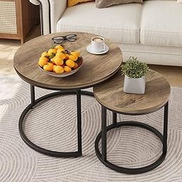 Nesting Coffee Table Nesting Coffee Tables Set of 2 for Living Room Wood Round Coffee Table Industrial End Table Side Tables Living Room Modern Side Table Coffee Table Decor Sturdy Metal Frame-11