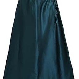 Satin Solid Silk Petticoat Underwear Skirt, Saree Shape Wear Dress, Free Size, Dark Rama Green 38 Inches Long, Drawstring Waist-image-90