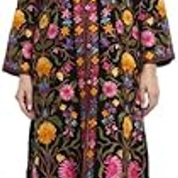Women's Kashmiri Allover Embroidered Woolen Black Knee-Long Coat (42)-image-15