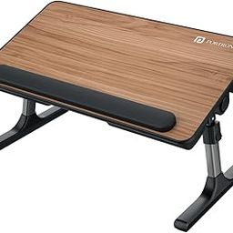 Portronics My Buddy Z Multipurpose Foldable Laptop Table with Soft Thigh Support, Foldable Aluminium Legs, Angle & Height Adjustable, Wrist Support, Folding Table for Bed, Breakfast, Study (Brown)-1