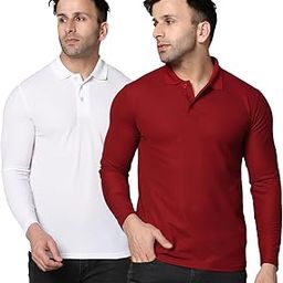 Full Sleeve Men's Solid Polo Neck T-Shirt Combo-image-64