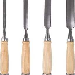 yqltd Wood Color Carbon Steel Carving Firmer Gouge Wood Chisel Set DIY Woodworking Handle Carpentry Tools Pack of 4-0