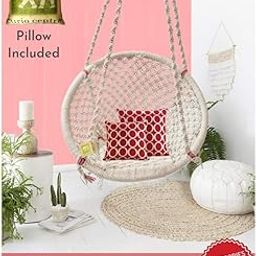 Curio Centre Make in India Round Cotton Home Swing & Hammock Chair with Cushion and Accessories (145 cm X 57 cm X 43 cm, White, 100 kgs Capacity)-image-63