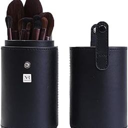 NFI essentials Premium PU Leather Makeup Brush Holder | Cylindrical Cosmetic Bag for Women | Hard Shell Travel Pouch Organizer for Brushes & Beauty Tools | Snap Closure | Stylish Black-image-64