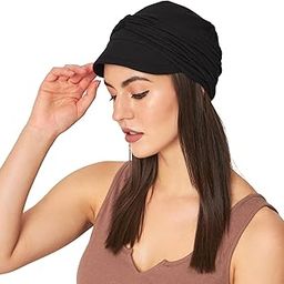 Women's Bamboo Viscose Free Size New Boy Visor Cap with Gathered Band Chemo Hair Loss (HS108_Multicolors 2 Piece Set)-image-14