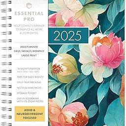 Essential PRO 2025 Daily, Weekly & Monthly Planner, 7"x9": 14 Months (Nov 2024 - Dec 2025) Monthly Tabs,Daily Tracking,Notes Pages,Storage Pocket,Bookmark w Sticky Notes (Teal Floral)-image-44