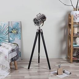 PRISTINE INTERIORS™ Brown Fabric Shade Tripod Floor Lamp with Black Base Silver Metal Shade Tripod Floor Lamp with Beige Base (Pascale)-image-4