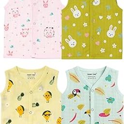Baby Sleeveless Cotton Jablas Combo for Boys & Girls – Pack of 4, 100% Muslin Cotton, Soft & Breathable, Front Open (Combo1, 0-3 Month)-image-23