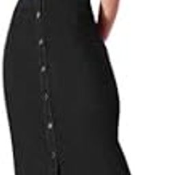 Z Black Plain Buttoned Straight Long Denim Woman Skirt-image-33