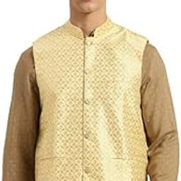 (Since 1958, Men's Silk Blend Mustard & Gold Self Design ONLY NehruJacket-22