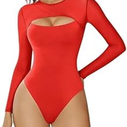 Women's Sheer Mesh Bodysuit, Long Sleeve, Round Neck, Double Lined, Black, S-XL-picture-2