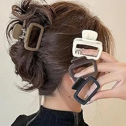 (Set Of 4 Pieces) Minimalist Square Hair Claw Clips - Perfect For Thin To Medium Hair - Hollow Design, Solid Color- Hair Claw Clip - Hair Accessories For Women/Girls-image-89