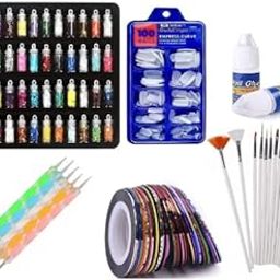 First Beauty Nail Art Kit - 48 Pcs Glass Bottles Glitter Stones, 100 Nails,15 Nail Art brush, 5 Nail Dotting Pen with Glue 2 Nail Tapes (Nail Art Kit)-55