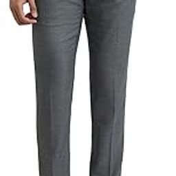 Men's Slim Fit Poly Viscose Blend Flat Front Solid Pattern Dark Grey Formal Trouser (Size: 38)-RMTS04943-G6-6