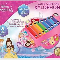 Ratna's Cute Airplane Xylophone Disney Princess Printed Pull Along Musical Toy with 8 Notes, 2 Sticks for Infants (Assorted Colours)-image-77