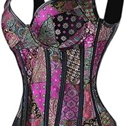 Women's Fl Print Corset Gothic Jacquard Corselet Gótico Shoulder Straps Tank Overbust Corset Bustiers карсет цветочный принт-image-43