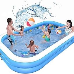 BTRD Enterprise 7 Feet Rectangular Inflatable Pool Full-Sized Swimming with Family Bathtub for Kids Adults Outdoor Backyard Garden Summer Party (Blue)-6
