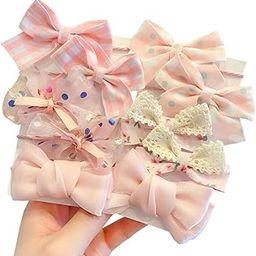 SYGA 10 Pcs Floral & Lace Bow Hair Tie Rope Set for Girls & Women - Sweet Princess Style Hair Accessories (Rose Pink)-image-24