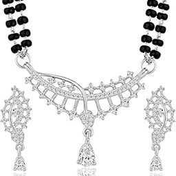 peora Cubic Zirconia Studded Stylish Mangalsutra Earrings Jewellery Set Anniversary Gift for Women-picture-16