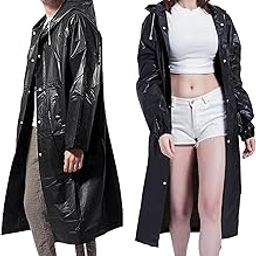 Waterproof Rain Coat with Hood, Long Length, Transparent EVA Material,for Men & Women-Black-image-44