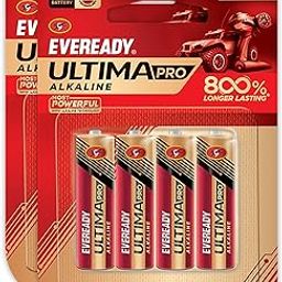 Eveready Ultima Pro Alkaline AA Battery, 800% Longer Lasting, Anti-Leak Turbolock Technology, Eco-Friendly Batteries for High-Drain Devices Household Devices & Toys, Pack of 4 X 2-18