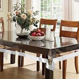 Kuber Industries PVC Bordered Rectangular 6 Seater Dining Table Cover - White, Transparent (CTCOMPST03)-24
