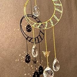 Crystal Suncatcher with Golden Hoop, Green Beads and Butterfly Charm, Decorative Window Hanging-image-32
