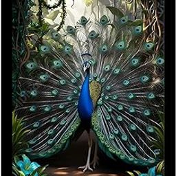 DivaFrames Dancing Peacock Wall Décor – Vastu-Positive Painting, 10x14 Inch Black Wooden Frame for Living Room & Home Decoration-image-1