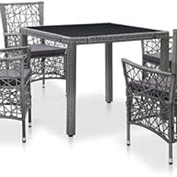 VIRASAT Elda Outdoor Patio Dining Set 4 Chairs and 1 Table (Gray)-image-107