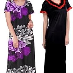 New Satin Designcolor Nightdress Nighty for Women & Girls- Pack of 2-image-52