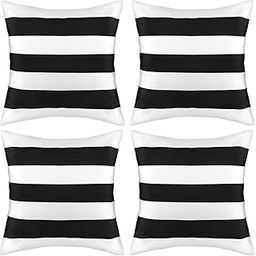 Liengoron 4 PCS 18 x 18 Inch Waterproof Outdoor Pillow Covers Patio Pillow Covers Decorative Garden Pillowcase Outdoor Striped Pillow Cover for Patio Couch Balcony Bench Tent Black-image-17