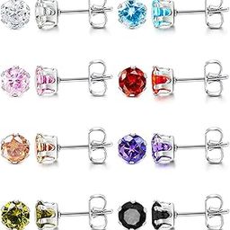 6 Pairs Stainless Steel Stud Earrings Set Hypoallergenic Cubic Zirconia 14K White Gold 316L CZ Earrings, Stainless Steel-image-13
