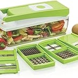 12-in-1 Vegetable and Fruit Chopper, Cutter, Grater, Slicer – 11 Stainless Steel Blades + Peeler, Manual Dicer with Non-Skid Base, Storage Container, Quick Slicing, Dicing, Grating for Vegetables-15