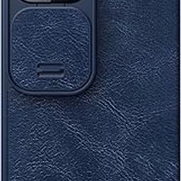 Nillkin Case for Apple iPhone 13 Pro Max (6.7" Inch) Qin Pro Camshield Camera Slider Genuine Classic Leather Flip Folio + Card Slot Blue Color-image-8
