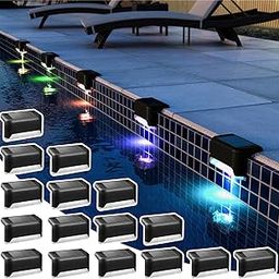 PATIOWIN Solar Pool Side Lights Outdoor 16 Pack, Light up Swimming Pool Accessories, Solar Deck Lights Waterproof Led for Stairs, Step, Fence, Yard, Patio, and Balcony(Color Changing)-17