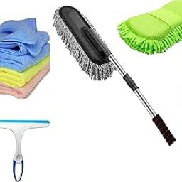 Winberg Car Cleaning Combo Kit Microfiber Towel 3 Pcs 1 Telescopic Duster Carpet Brush 1 Washing Scurb Full Interior And Exterior Cleaning Kit - Carclng08 - 2 Tc-image-53